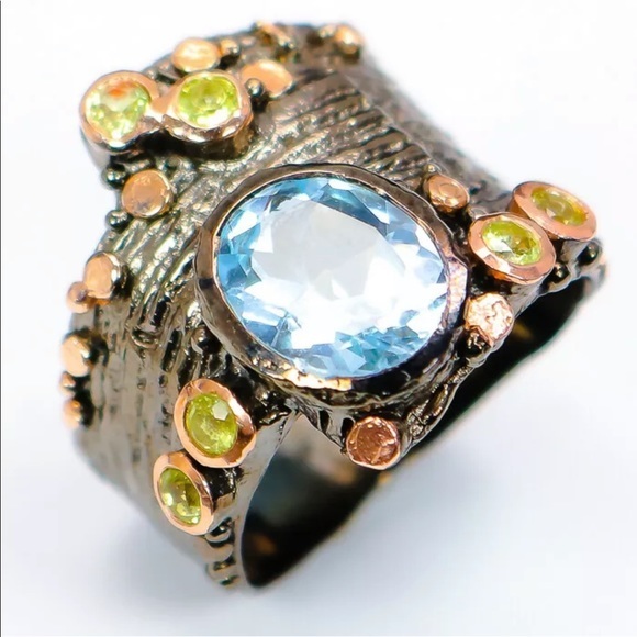 Artisan crafted Blue topaz & peridot solid sterling silver...